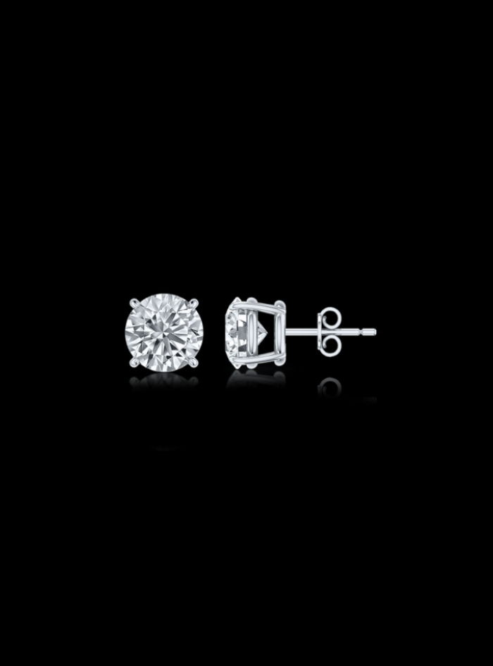 4 Prong Basket-18K White Gold-Natural Diamond Studs-Push Back-Round 2.00 Ct TW